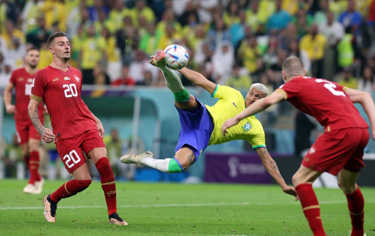 Richarlison scores a spectacular goal during Brazil's 2-0 World Cup win over Serbia on Thursday, November 24. Richarlison scored both of Brazil's goals. <a href=