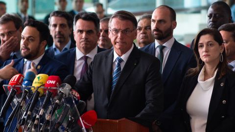 Jair Bolsonaro speaks during a press conference two days after being defeated by Lula da Silva. 