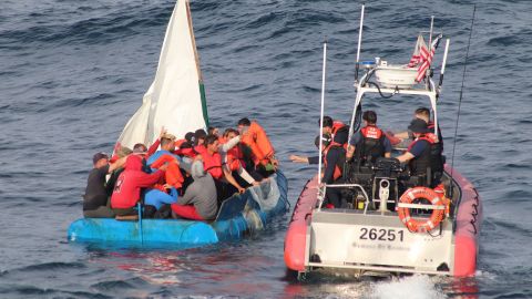 This handout photo from the Coast Guard shows the interception of a migrant vessel about 20 miles south of Key West, Florida, on Dec. 20, 2022. The migrants were repatriated to Cuba two days later.