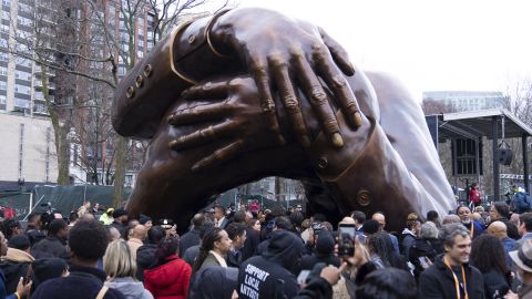 BOSTON, MA - JANUARY 13: 'The Embrace' sculpture unveiling at the Boston Common on January 13, 2023. Credit: Katy Rogers/MediaPunch /IPX