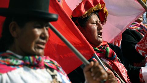 Indigenous women take part in a protest against Boluarte's government in Lima on January 24. 