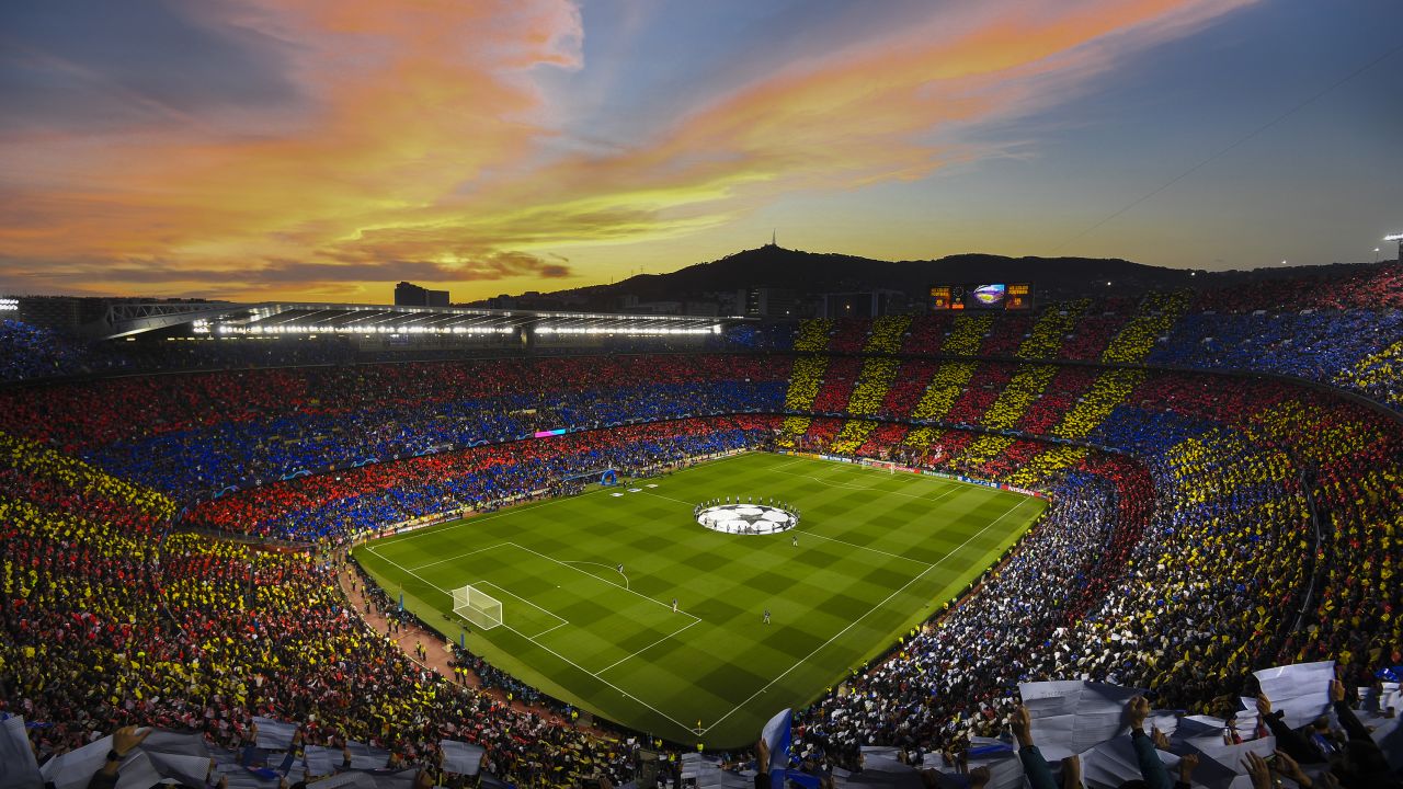 A general view of the tifo display before the UEFA Champions League semifinal first-leg match between Barcelona and Liverpool at the Nou Camp on May 01, 2019 in Barcelona, Spain.