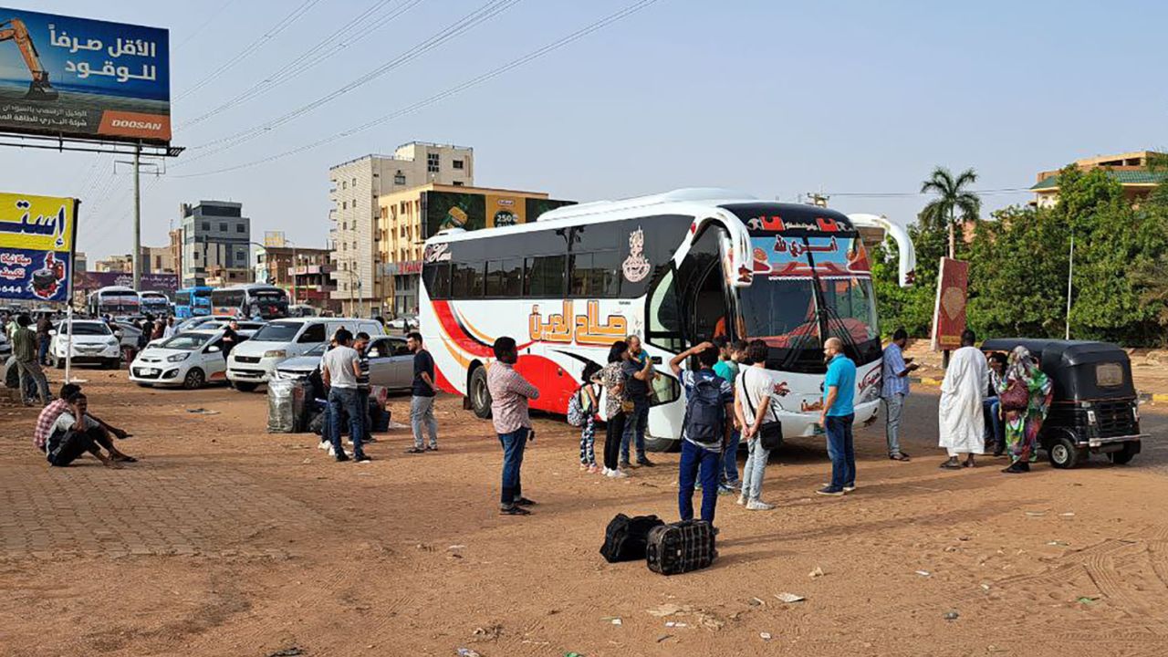 People escaped Khartoum by bus on Tuesday.