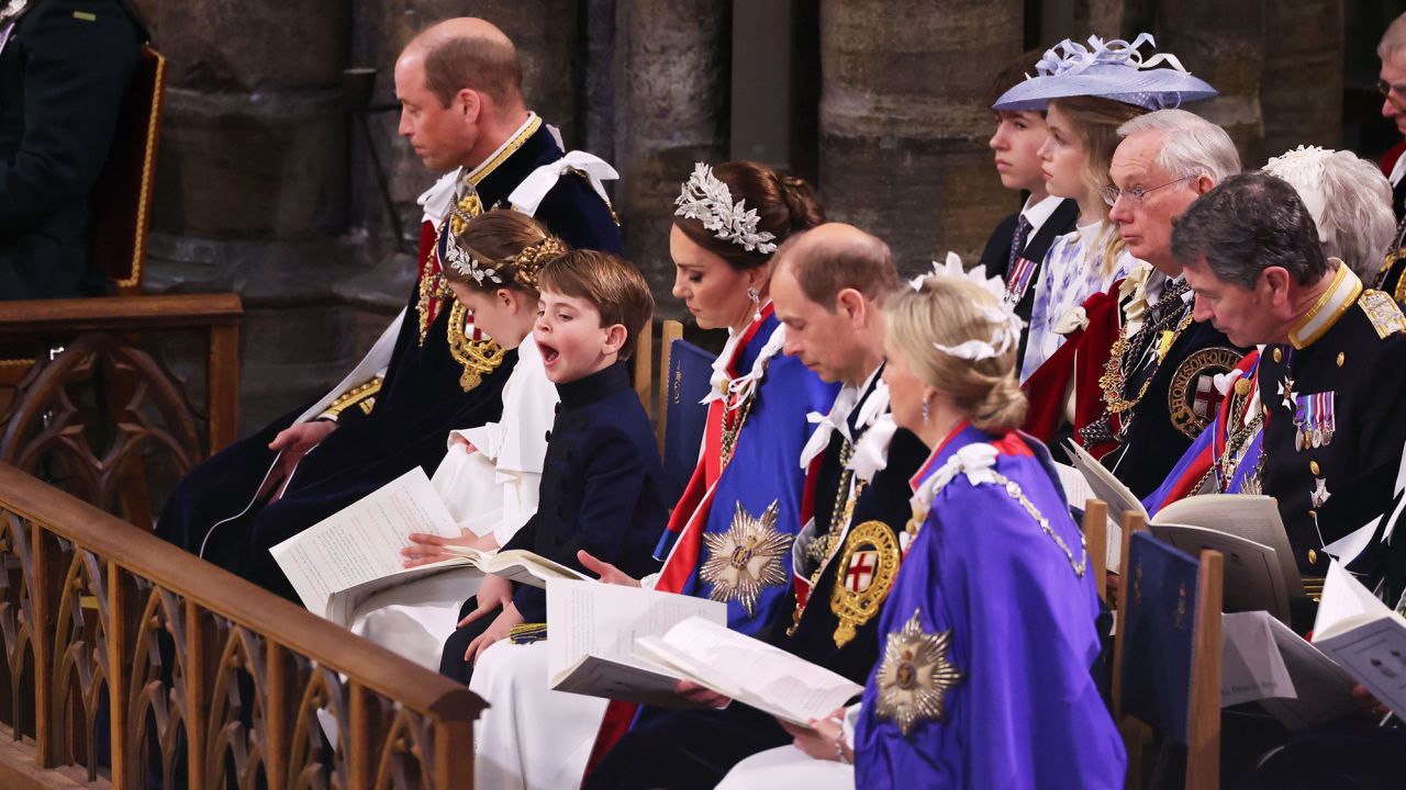 Prince Louis yawns during the coronation ceremony in Westminster Abbey.