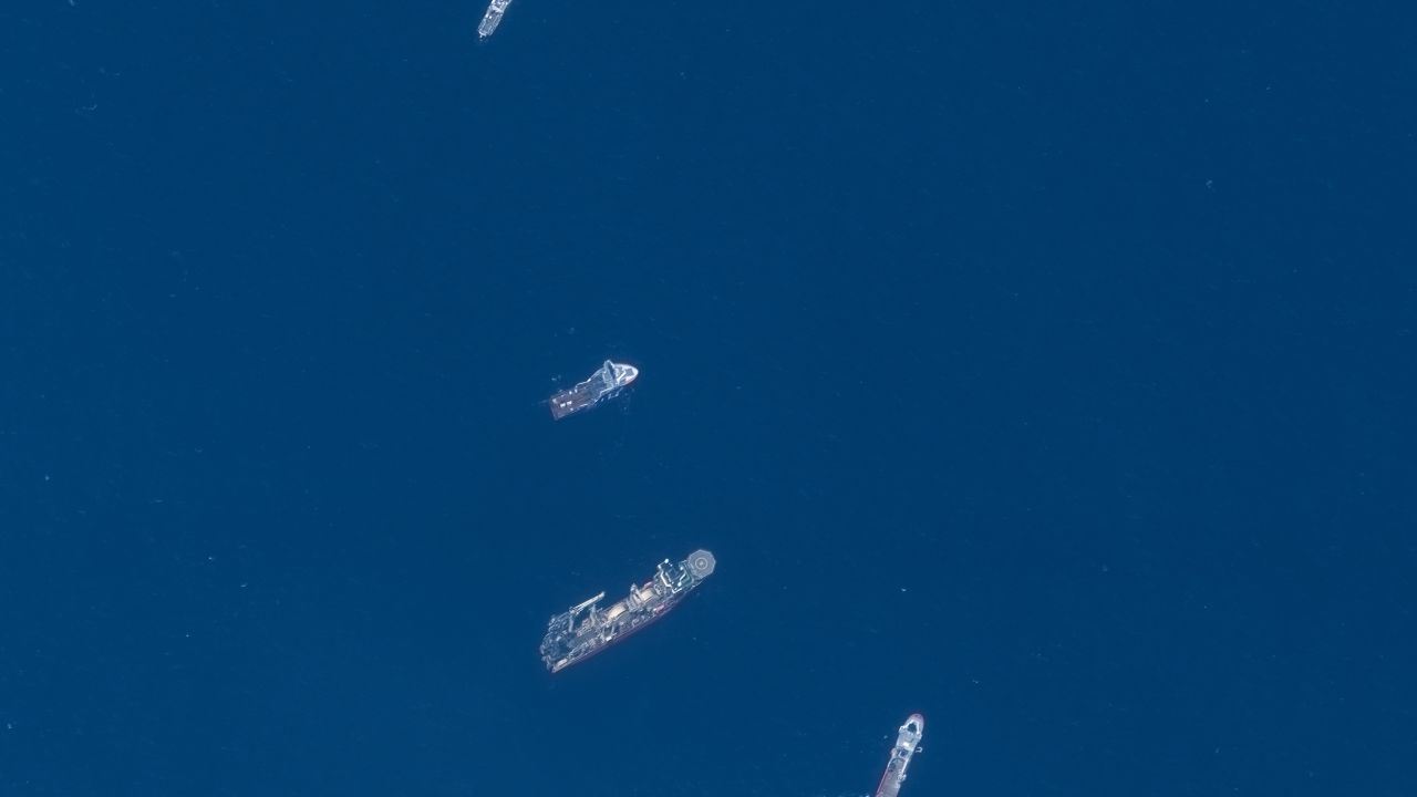 A satellite view of the Atalante, Horizon Arctic, Deep Energy and Skandi Vinland during the search for the missing submersible.