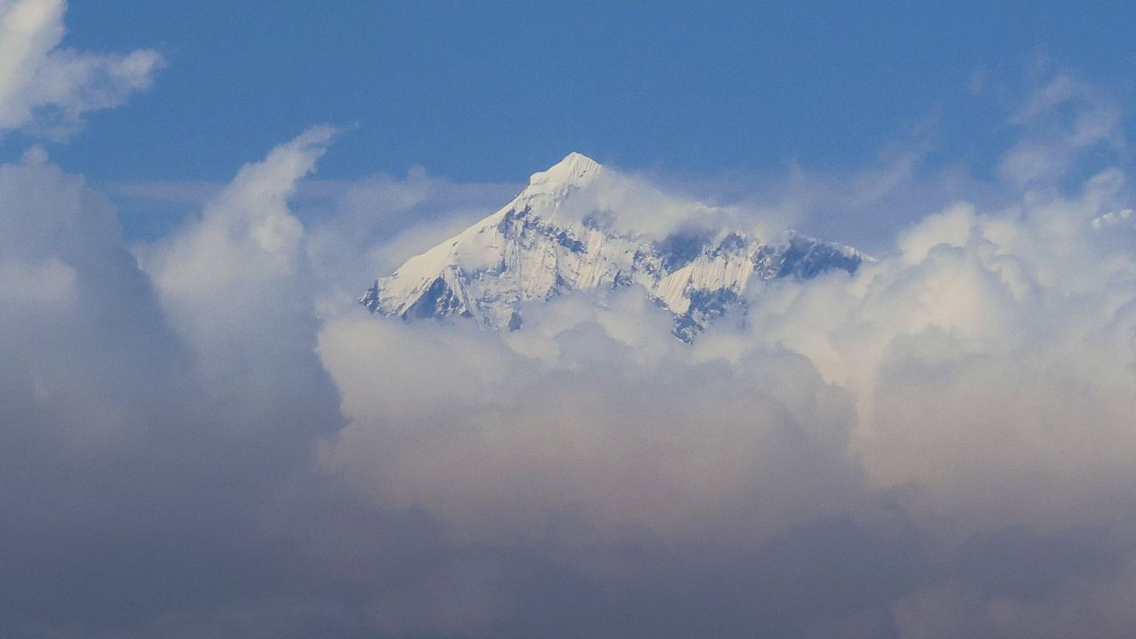The summit of Mount Everest, seen in March 2023. 