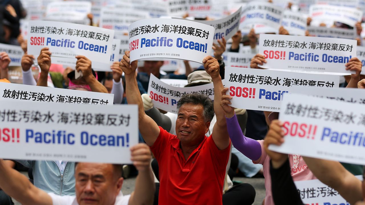 A rally in Seoul, South Korea, in opposition to Japan's plan to release wastewater on June 12, 2023. 