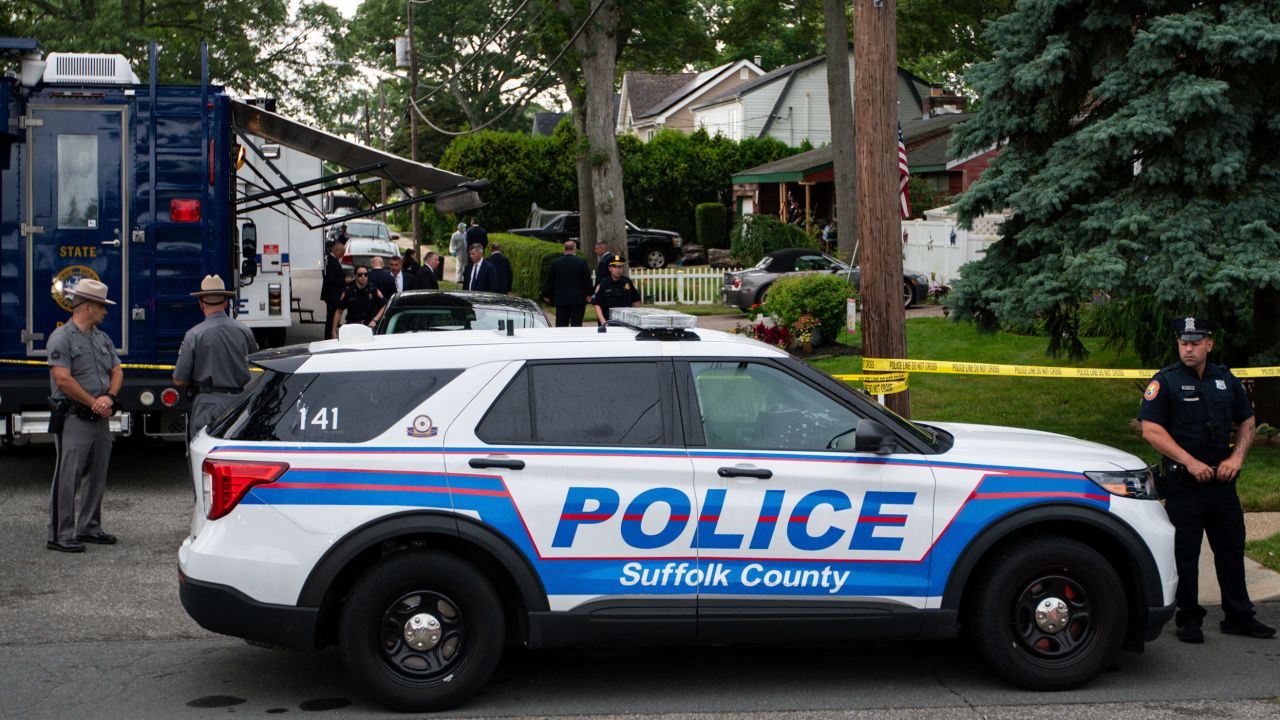 Law enforcement arrive at a Long Island house Friday, July 14, 2023.