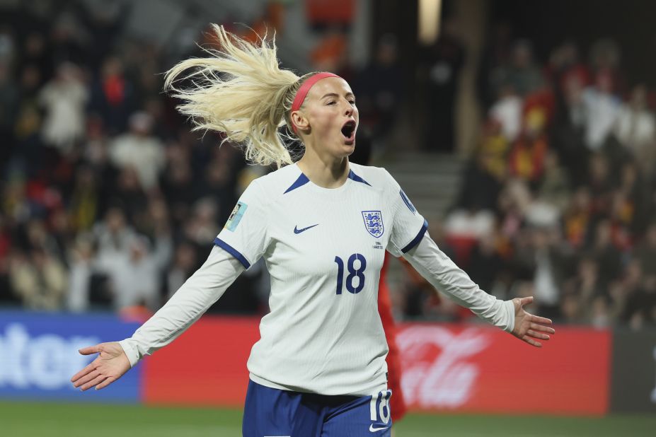 England's Chloe Kelly celebrates after scoring against China on Tuesday, August 1. <a href=