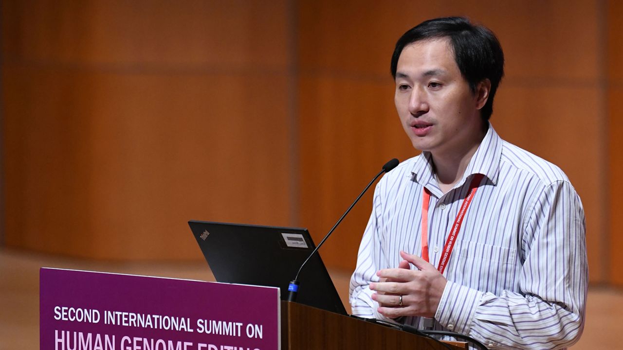 Chinese scientist He Jiankui speaks at a conference on human genome editing in Hong Kong on November 28, 2018.