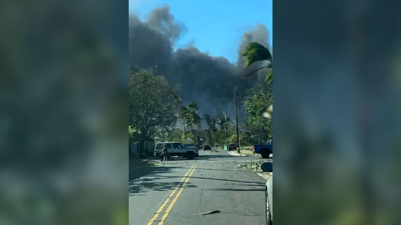 Smoke rises from a wildfire Tuesday in Lahaina, on the Hawaiian island of Maui.