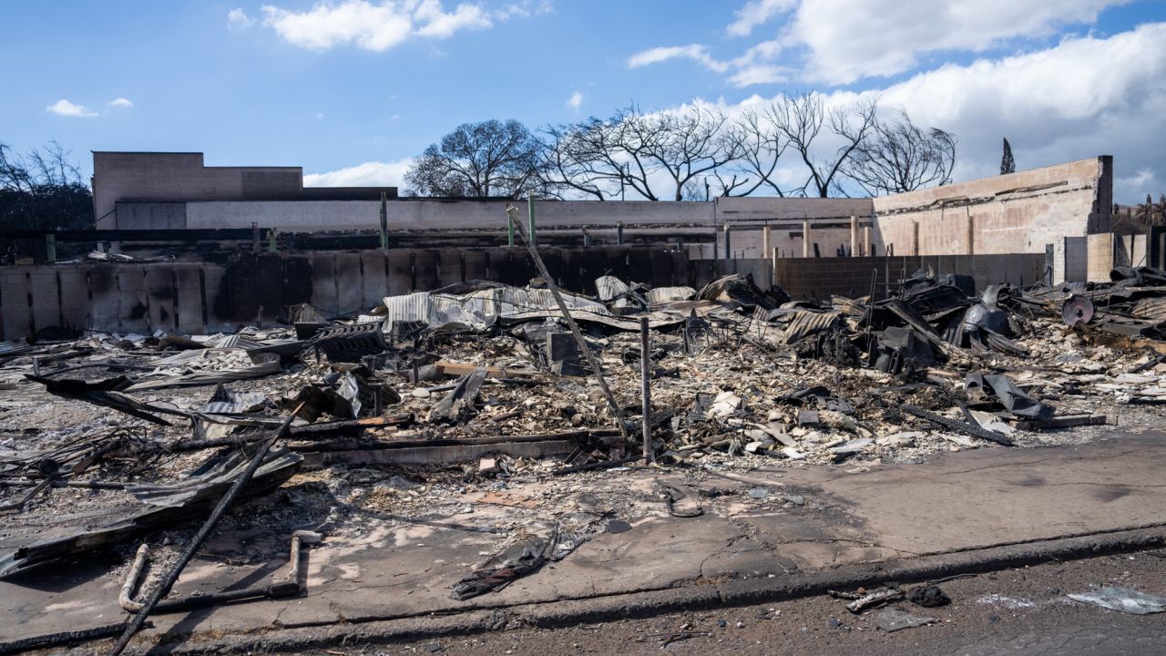Building wreckage seen Thursday in the aftermath of the fires that raged in Lahaina, Hawaii. 