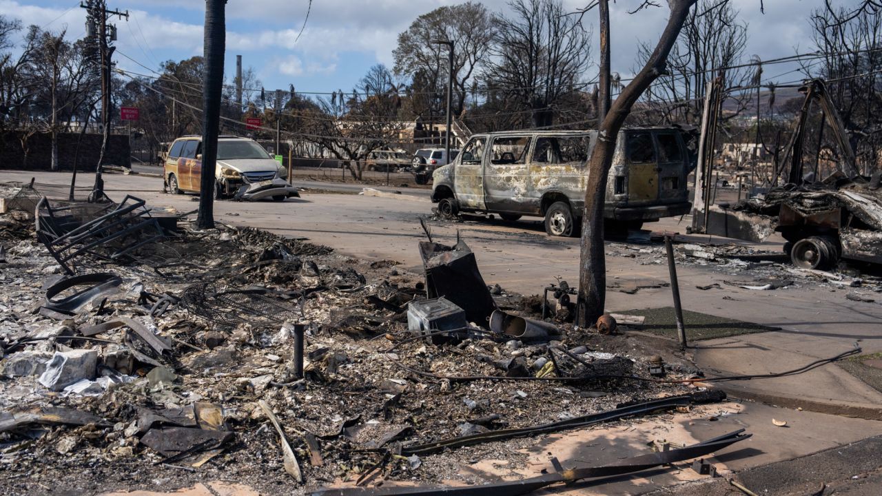 Burned cars seen on Thursday after wildfires raged through Lahaina, Hawaii.