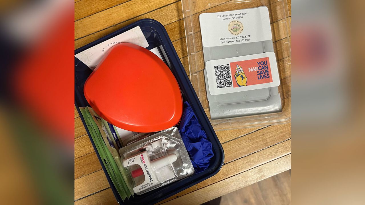 The picture shows an opioid overdose reversal kit offered in the Johnson Health Center. 