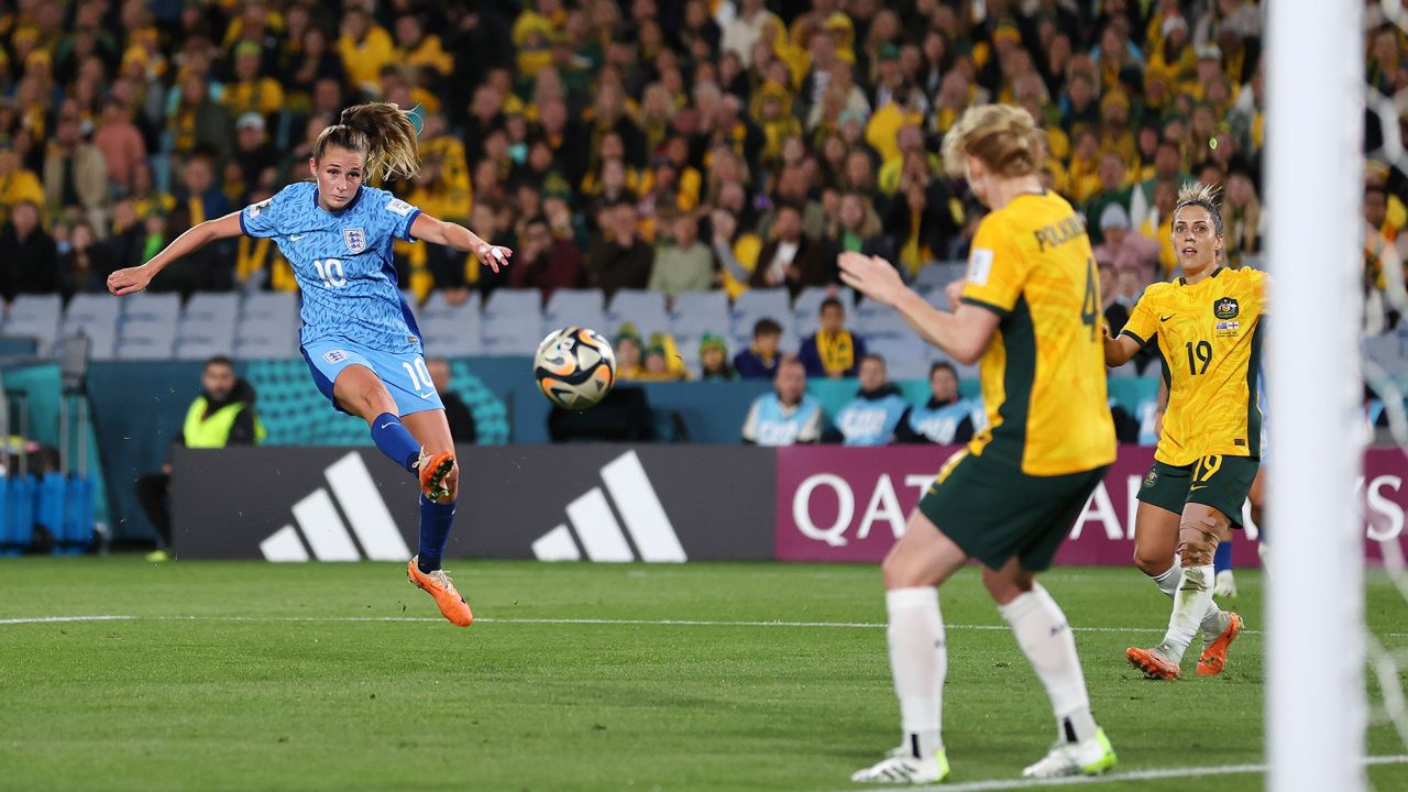 Ella Toone hammers home England's opening goal.