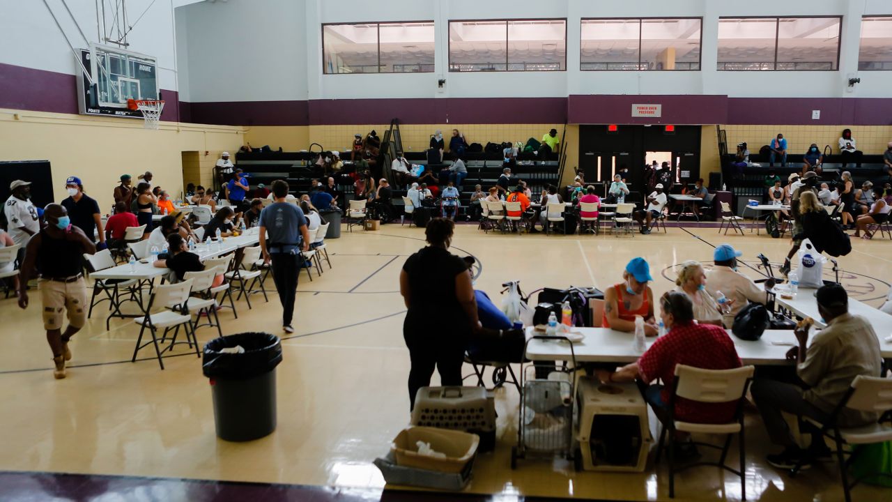 Residents gather at recreation center after Hurricane Ida in New Orleans on Sept. 3, 2021. 
