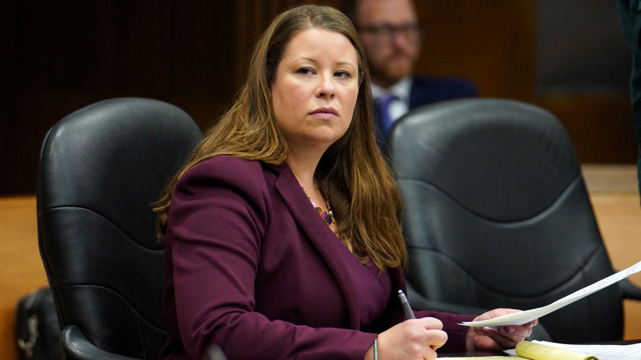 Stefanie Lambert listens during a court hearing in Detroit, Michigan, in October 2022.