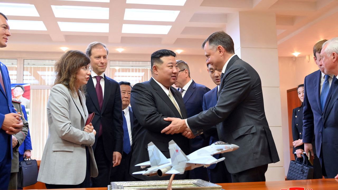 North Korean leader Kim Jong Un visits an aircraft manufacturing plant in the city of Komsomolsk-on-Amur in Russia on September 15, 2023. 
