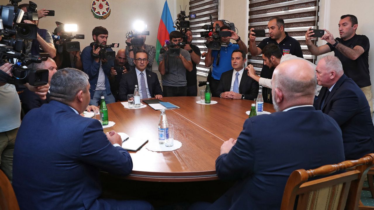Azerbaijani officials met with ethnic Armenian representatives from Nagorno-Karabakh in Yevlakh, Azerbaijan, September 21, 2023.