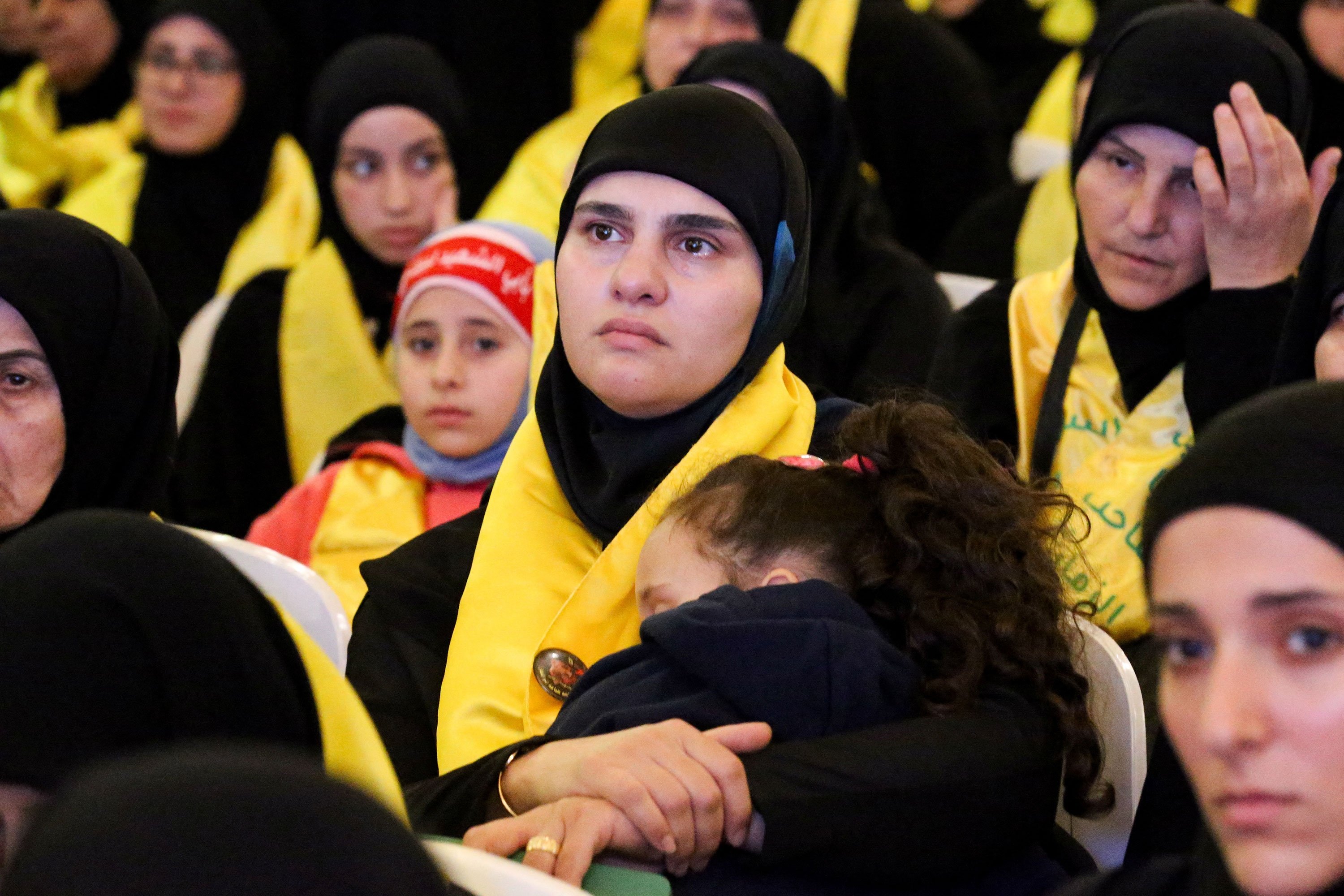 Supporters of Nasrallah gather to listen to his address in Lebanon, on November 11. 
