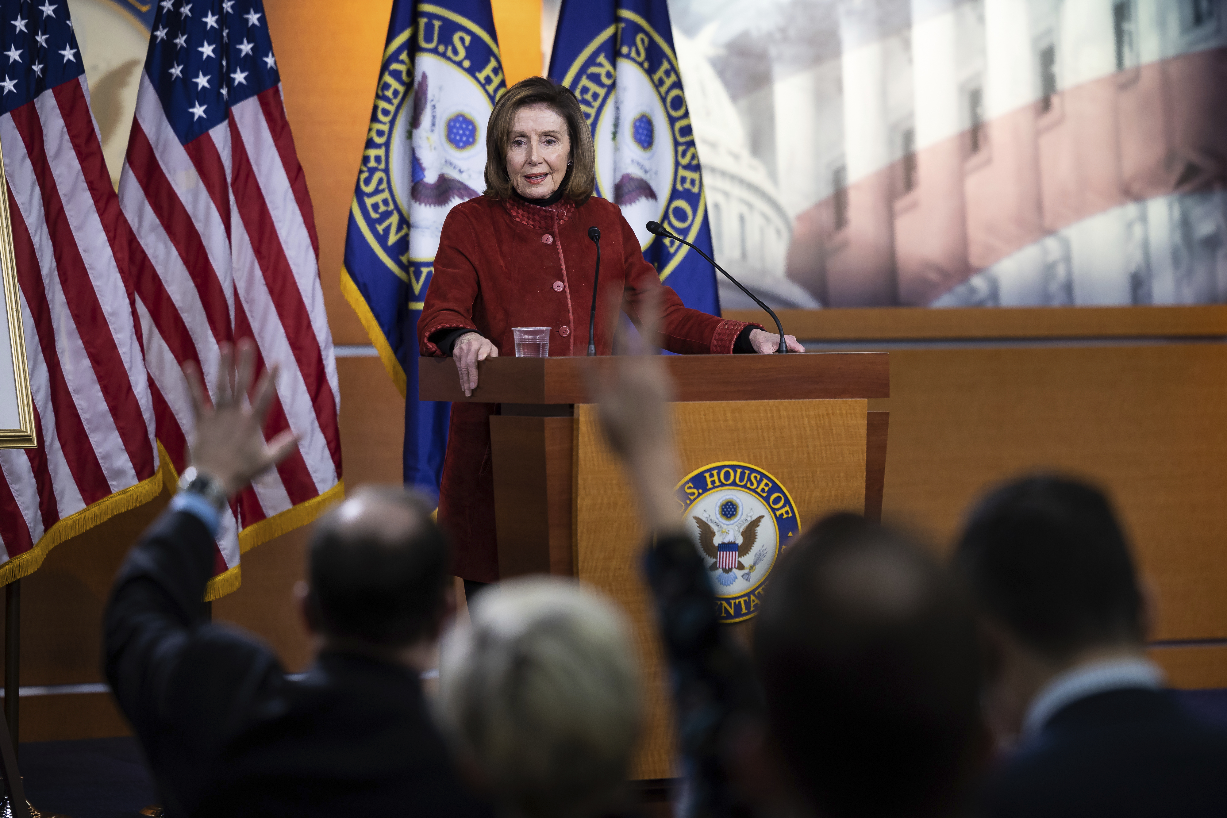 Nancy Pelosi holds her final weekly press conference as Speaker of the House in Washington, DC, on December 22, 2022.