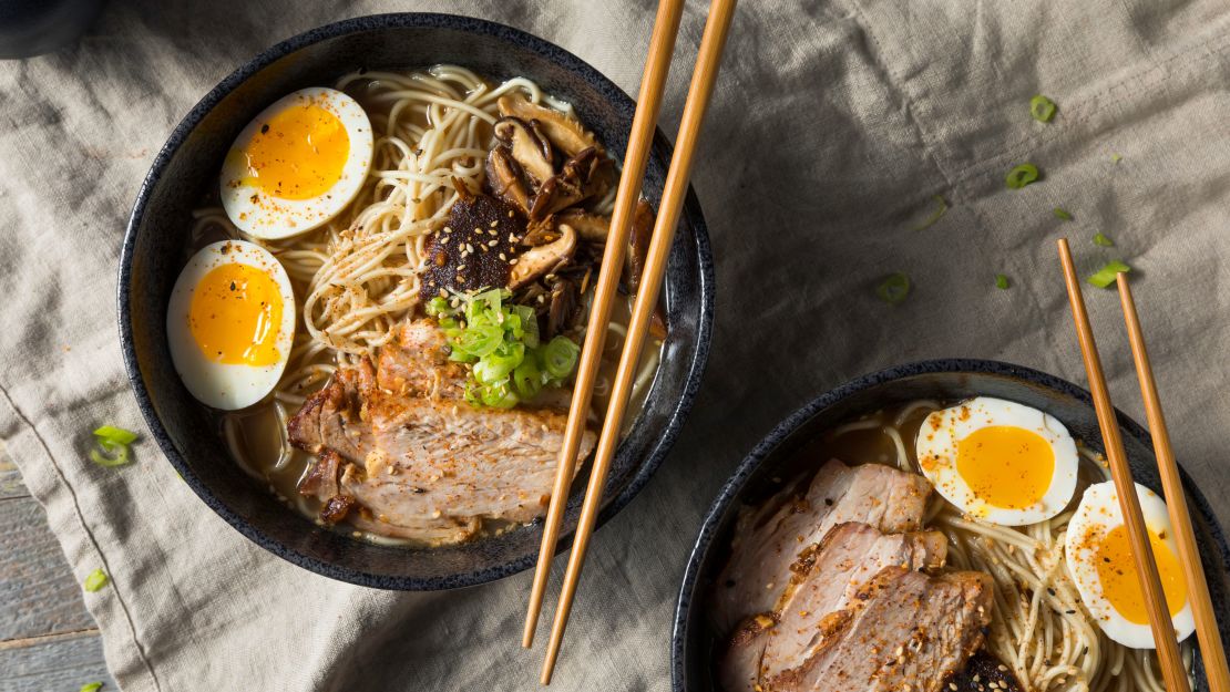 This classic ramen soup is flavored with pork bones.