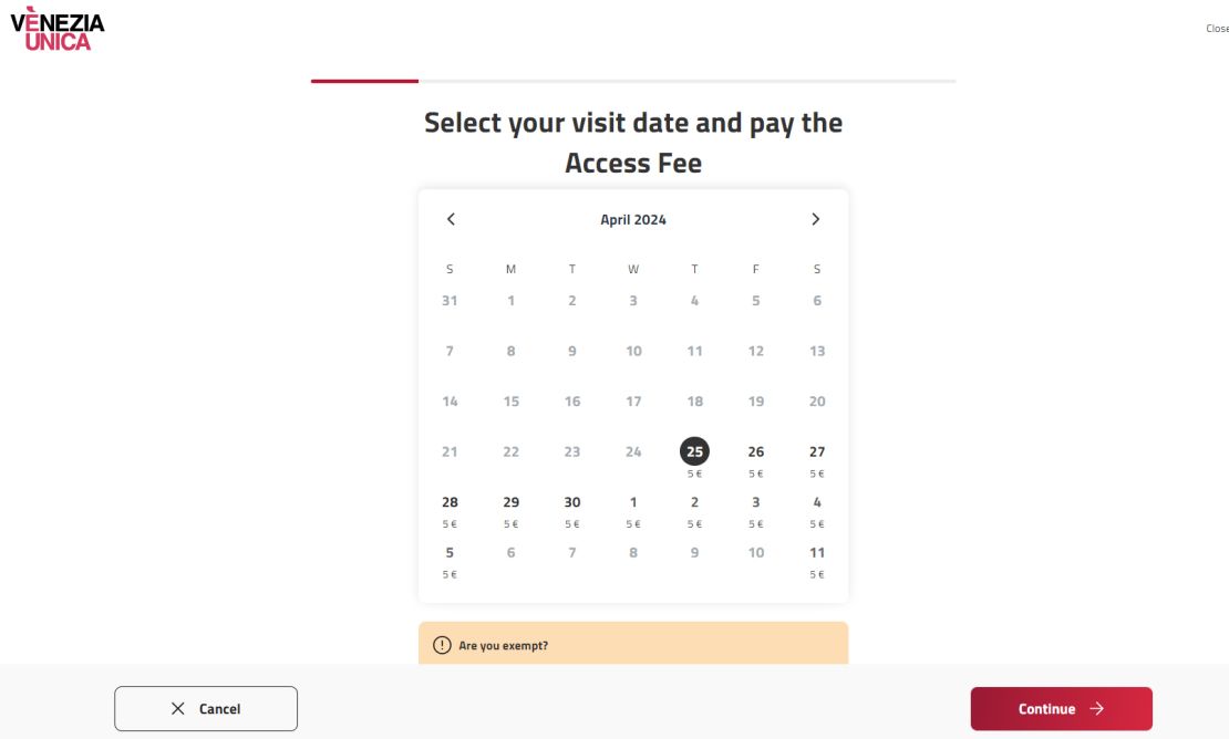 Simply select the date you'll be visiting.